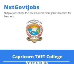 Capricorn TVET College Tutor Assets Management Vacancies in Polokwane 2023